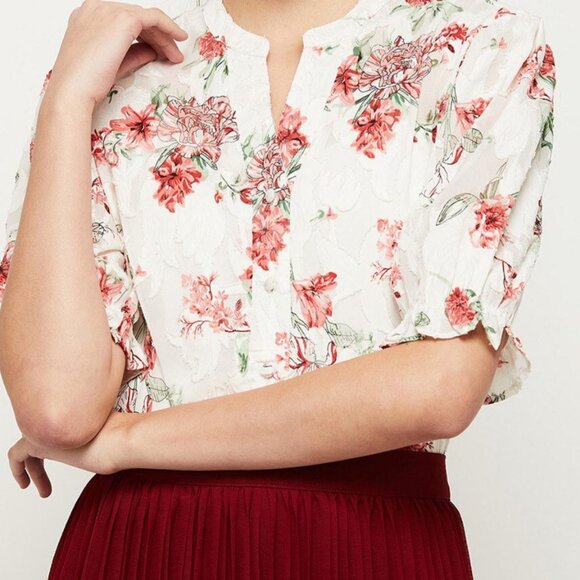 Max Tops - Bundle It! Max Pink Floral Print Mandarin Collar Shirt Style Women's Top Size M